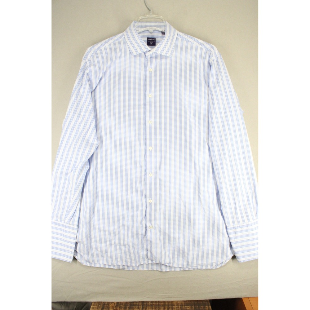 Modena Dress Shirt Tall Man 18 36-37 Blue Gingham Cotton Preppy Business Casual